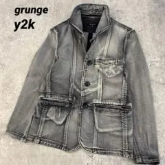 グランジ Y2K ウォッシュデニム加工 ブラックデニムジャケットsize【S】