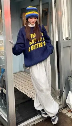 (ユニセックス) ジャガードレタリングイングリッシュニット