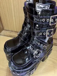 ヨースケ 厚底ブーツ ブラックパープル 黒紫