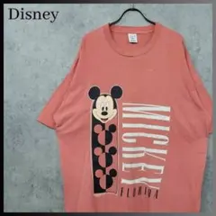90s USA製 古着 ディズニー ミッキーマウス Tシャツ レッドオレンジ L