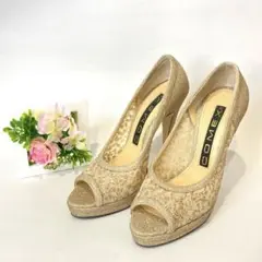 美品　コメックス COMEX オープントゥパンプス　結婚式　シアー　グリッター