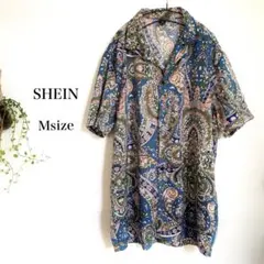 SHEIN メンズ シャツ M 半袖 開襟シャツ ブルー 青