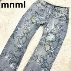 【希少デザイン】mnml 花柄 ダメージデニムパンツ 34インチ