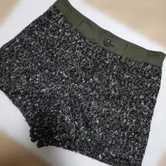 美品HusHusH ツイード調ショートパンツ 春秋冬　カーキ黒白2(M相当)