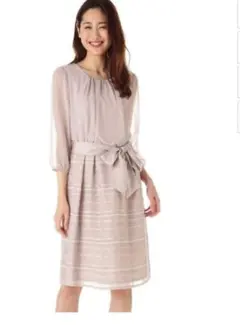 ナチュラルビューティー ラメタックボーダーワンピース