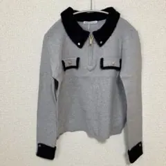 新品未使用 RMAF ナイスクラップ 配色フェザーハーフジップニット グレー