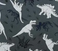 【生地】オックスプリント 恐竜 ・グレー・110×0.5M・綿100％