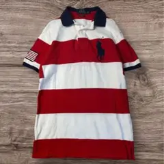 【美品】ポロラルフローレン ポロシャツ S 赤 白 太ボーダー 星条旗 カスタム