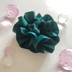 ♬フリルリボンのバンスクリップ⭐️ Mサイズ 25.フォレストグリーン