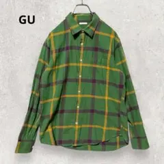 GU 綿100% フランネルチェックシャツ M グリーン アメカジ 古着MIX