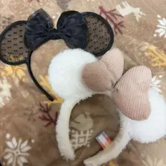 ディズニー ミニー カチューシャ 2点セット ドット黒 ファー