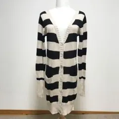 美品✨️Asknow AsPINKY ボーダー ロングカーディガン 黒×ベージュのサムネイル