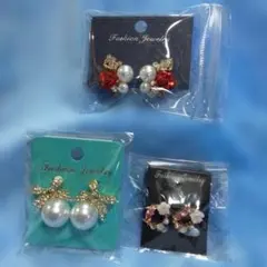 No.5. パールと花モチーフのスタッドピアス3点セット