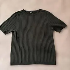 新品★UNIQLO リブクルーネック半袖ニット ブラック M