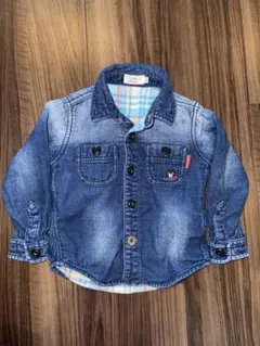 Double B Miki House デニムブルー シャツ クマ刺繍付き