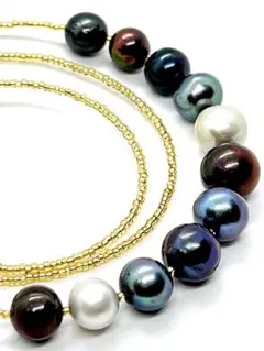 【テリ強】本真珠大珠ピーコックカラーブラックパールネックレス56cmマルチカラー