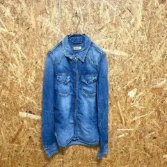 YANUK 長袖デニムシャツ 綿混在 麻 カジュアル ブルー レディース S