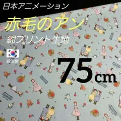 赤毛のアン　綿プリント　巾１１０✕７５cm　アンシャーリー　レトロアニメ柄