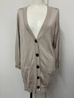 【ロートレアモン】ロングカーディガン ベージュ M テンセル混 体型カバー
