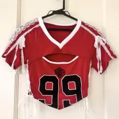 レースアップ 半袖 ショート丈 トップス レッドのサムネイル
