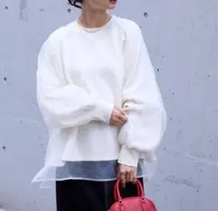 モノマート　アイボリー　 シースルー裾トレーナー Lサイズ