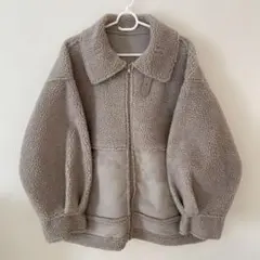 ムートンコート　ボア　ジャケット　フリース　グレージュ　M y2k