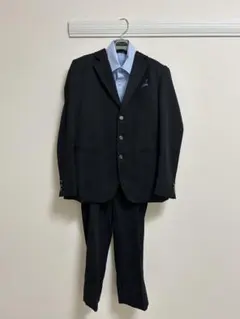 子供用フォーマルスーツ 160㎝　黒ストライプ上下　水色シャツ付き