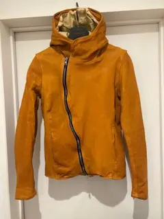 良品BACKLASHバックラッシュ17AWカーフ製品染めフーデッドレザーブルゾンのサムネイル