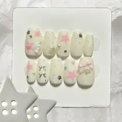 ネイルチップ つけ爪 韓国 星 ドット パステル ウィッシュコア バレエコア