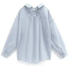 GRL グレイル★楊柳シフォンバックレースアップシャツ[dk1211]★ブルー