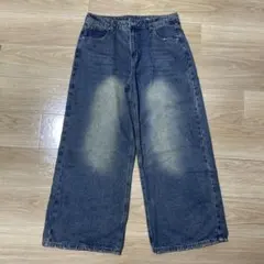 極太 Dazy ワイドレッグデニム XL ダークブルー ビンテージ加工