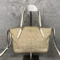 美品 コーチ 2way ショルダーバッグ ミニ シグネチャー キャンバス 白のサムネイル