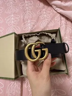 GUCCI ブラック レザー ベルト ダブルG