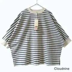 タグ付き Cloudnine ボーダー ドルマンスリーブ 半袖カットソー M-L