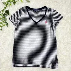美品⭐︎Ralph Lauren VネックTシャツ ストライプ　 S ポニーロゴ