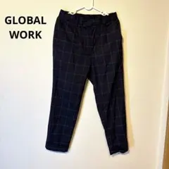 GLOBAL WORK ネイビー チェック柄 テーパードスラックス