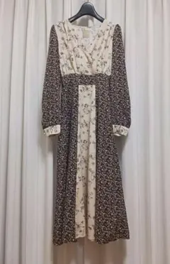 Chouette latte 花柄異素材ドッキング ロングワンピース