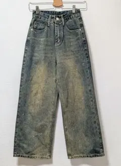【美品】SHAGGIE ラインストーン ビジュー デニム パンツ XS Y2Kのサムネイル