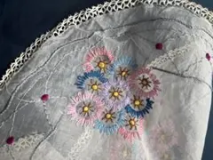 フランスアンティーク　刺繍　ドイリー　花柄　レース　オーガンジー