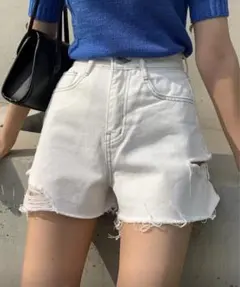 SHEIN DAZY 100%コットン デニム ショートパンツ 白 人気