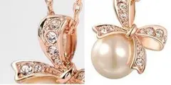 パール リボン ネックレス ローズゴールド 真珠 EARTHER RING