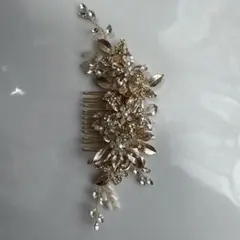 ゴールド フラワーヘッドドレス　結婚式　前撮り　お呼ばれ　髪飾り