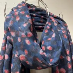 コットンストール　ブロックプリント　ネイビー地　花柄　綿100% 天然染料