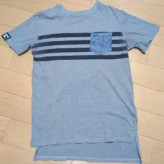 【古着】NX3 グレー ストライプ Tシャツ 半袖