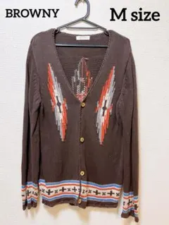 メンズ　BROWNY カーディガン　Vネック　オルテガ　ネイティブ　Mサイズ　茶