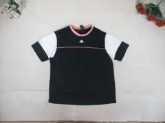 99051 アディダス　半袖カットソー　黒ｘ白ｘピンク　M