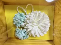 花飾りヘアピンセット　ホワイト　グリーン　パール