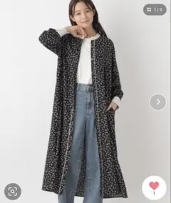 GLOBAL WORK シャツワンピース Mサイズ ブラック 小花柄 Aライン