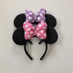 ① ミニー 水玉 ドット ピンク 紫 パープル スパンコール カチューシャ