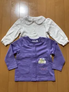 すみっコぐらし紫カーディガンと白トップスセット　90
